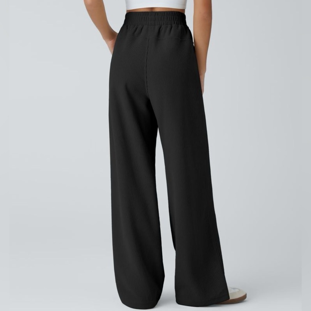 Halara High Waist Wide Straight Leg Mop Corduroy Like Casual Pants Black Small - Picture 2 of 10
